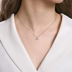 Outlet Gabriel & Co. 14K White Gold Round Bezel Set Diamond Pendant Necklace