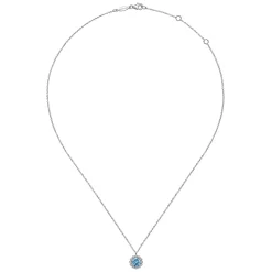 Online Gabriel & Co. 14K White Gold Round Blue Topaz and Diamond Halo Pendant Necklace