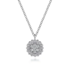 Online Gabriel & Co. 14K White Gold Round Diamond Cluster Pendant Necklace with Bujukan Frame