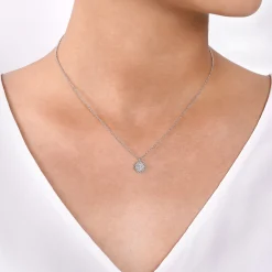 Online Gabriel & Co. 14K White Gold Round Diamond Cluster Pendant Necklace with Bujukan Frame