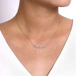 New Gabriel & Co. 14K White Gold Round Diamond Cluster Station Curved Bar Necklace