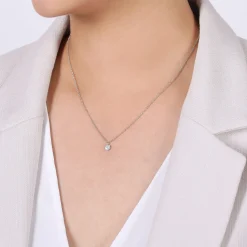 New Gabriel & Co. 14K White Gold Round Diamond Cluster Pendant Necklace