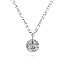 New Gabriel & Co. 14K White Gold Round Diamond Cluster Pendant Necklace