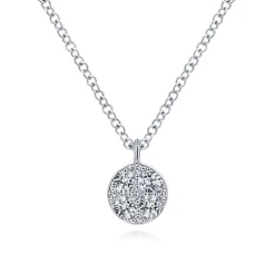 New Gabriel & Co. 14K White Gold Round Diamond Cluster Pendant Necklace