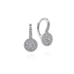 Sale Gabriel & Co. 14K White Gold Round Diamond Cluster Leverback Earrings
