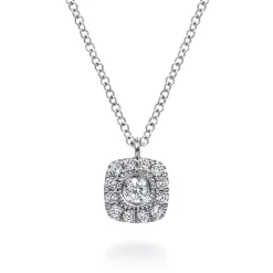 Online Gabriel & Co. 14K White Gold Round Diamond Cushion Halo Pendant Necklace