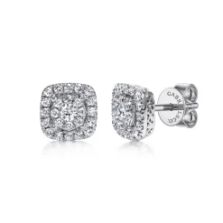 Discount Gabriel & Co. 14K White Gold Round Diamond Cushion Halo Stud Earrings