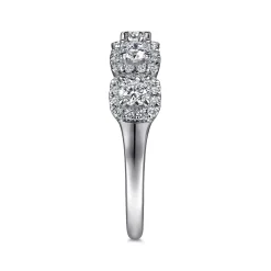 New Gabriel & Co. 14K White Gold Round Diamond Halo Station Anniversary Band - 0.95 ct