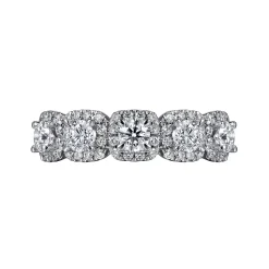 New Gabriel & Co. 14K White Gold Round Diamond Halo Station Anniversary Band - 0.95 ct