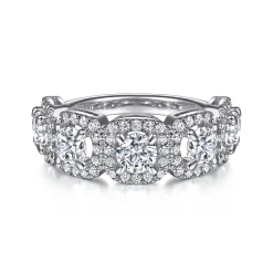 Discount Gabriel & Co. 14K White Gold Round Diamond Halo Station Anniversary Band - 2 ct