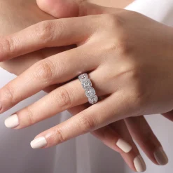 Discount Gabriel & Co. 14K White Gold Round Diamond Halo Station Anniversary Band - 1.48 ct