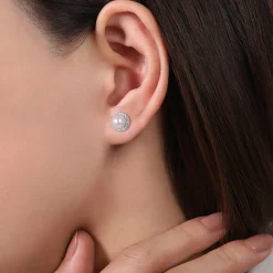 Online Gabriel & Co. 14K White Gold Round Diamond Halo Pearl Stud Earrings