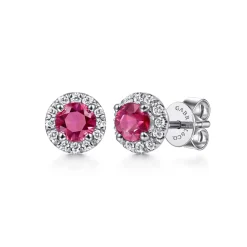 Sale Gabriel & Co. 14K White Gold Round Diamond Halo Ruby Stud Earrings