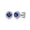Clearance Gabriel & Co. 14K White Gold Round Diamond Halo Sapphire Stud Earrings