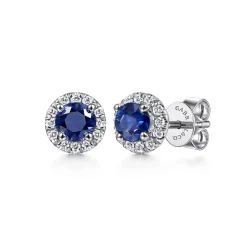 Clearance Gabriel & Co. 14K White Gold Round Diamond Halo Sapphire Stud Earrings