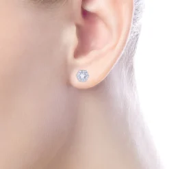 Discount Gabriel & Co. 14K White Gold Round Diamond Hexagonal Halo Stud Earrings