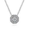 Discount Gabriel & Co. 14K White Gold Round Diamond Octagonal Halo Pendant Necklace