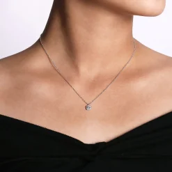 Clearance Gabriel & Co. 14K White Gold Round Diamond with Cushion Halo Pendant Necklace