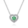 Online Gabriel & Co. 14K White Gold Round Emerald and Diamond Heart Pendant Necklace