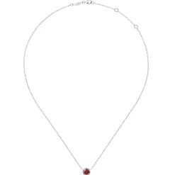 New Gabriel & Co. 14K White Gold Round Garnet and Diamond Halo Pendant Necklace