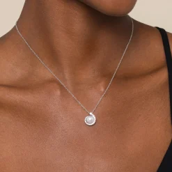 Clearance Gabriel & Co. 14K White Gold Round Pearl Pendant Necklace with Diamond Halo Swirl