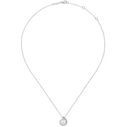 Clearance Gabriel & Co. 14K White Gold Round Pearl Pendant Necklace with Diamond Halo Swirl