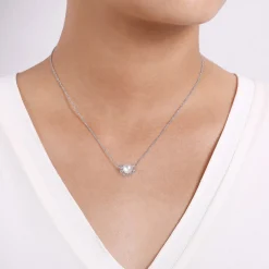 Discount Gabriel & Co. 14K White Gold Round Pearl Pendant Necklace with Diamond Accents