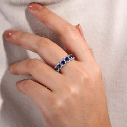 Gabriel & Co. 14K White Gold Round Sapphire and Diamond Halo Ring