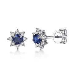 Hot Gabriel & Co. 14K White Gold Round Sapphire and Diamond Halo Stud Earrings