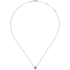 New Gabriel & Co. 14K White Gold Round Sapphire and Diamond Heart Pendant Necklace