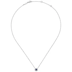 Outlet Gabriel & Co. 14K White Gold Round Sapphire and Pave Diamond Halo Necklace