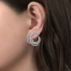 Gabriel & Co. 18K White Gold Round Three Row Swirling Diamond Bypass Hoop Earrings