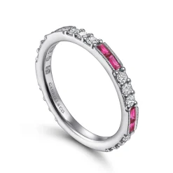 Outlet Gabriel & Co. 14K White Gold Ruby Baguette and Diamond Stackable Ring