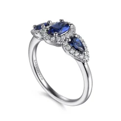 Clearance Gabriel & Co. 14K White Gold Sapphire and Diamond Halo Ladies Ring