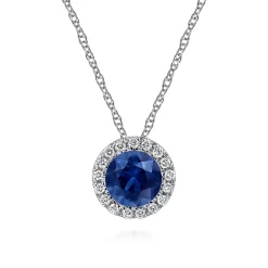 Online Gabriel & Co. 14K White Gold Sapphire and Diamond Halo Pendant Necklace