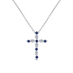 Sale Gabriel & Co. 14K White Gold Sapphire and Diamond Cross Pendant Necklace