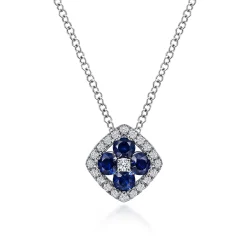 Best Gabriel & Co. 14K White Gold Sapphire and Diamond Halo Floral Pendant Necklace