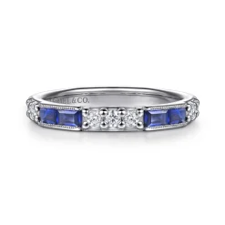 Gabriel & Co. 14K White Gold Sapphire Baguette and Diamond Stackable Ring