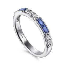 Gabriel & Co. 14K White Gold Sapphire Baguette and Diamond Stackable Ring