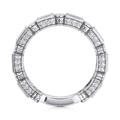 Discount Gabriel & Co. 14K White Gold Sapphire Baguette and Diamond Round Stackable Ring