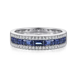Best Gabriel & Co. 14K White Gold Sapphire Baguette and Diamond Row Band