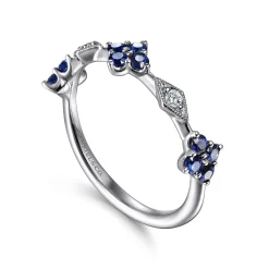 Gabriel & Co. 14K White Gold Sapphire Clover and Diamond Station Ring