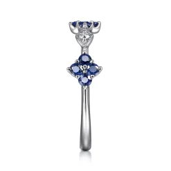 Gabriel & Co. 14K White Gold Sapphire Clover and Diamond Station Ring
