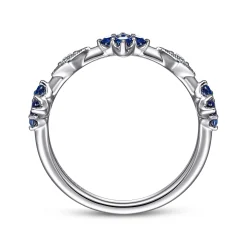 Gabriel & Co. 14K White Gold Sapphire Clover and Diamond Station Ring
