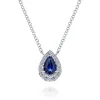 Sale Gabriel & Co. 14k White Gold Sapphire Diamond Halo Teardrop Pendant Necklace