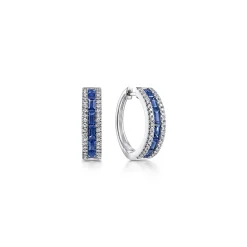 Best Gabriel & Co. 14K White Gold Sapphire Pave 15mm Diamond Huggie Hoop Earrings