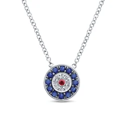 Hot Gabriel & Co. 14K White Gold Sapphire Ruby and Diamond Evil Eye Pendant Necklace