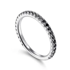 New Gabriel & Co. 14K White Gold Scalloped Black Diamond Stackable Ring