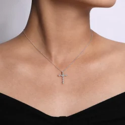 Hot Gabriel & Co. 14K White Gold Segmented Diamond Cross Necklace