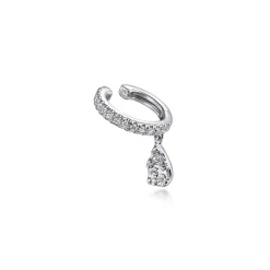 Hot Gabriel & Co. 14K White Gold Single Diamond Ear Cuff with Teardrop Charm